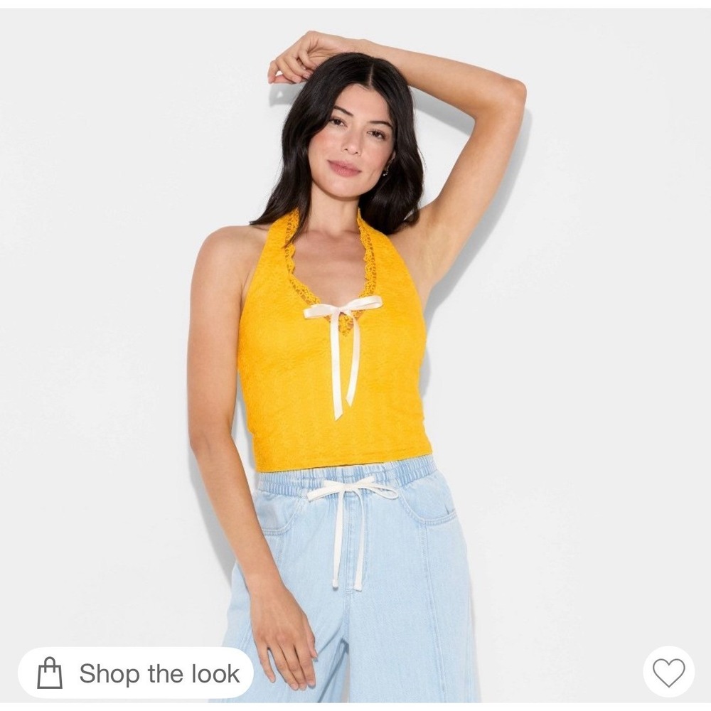 Wild‎ Fable Halter Top Lace Bow Accent Modern Womens Size Medium Yellow Mustard